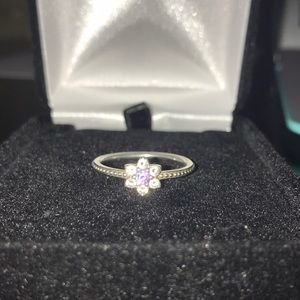 Pandora Silver Ring with Purple Stone